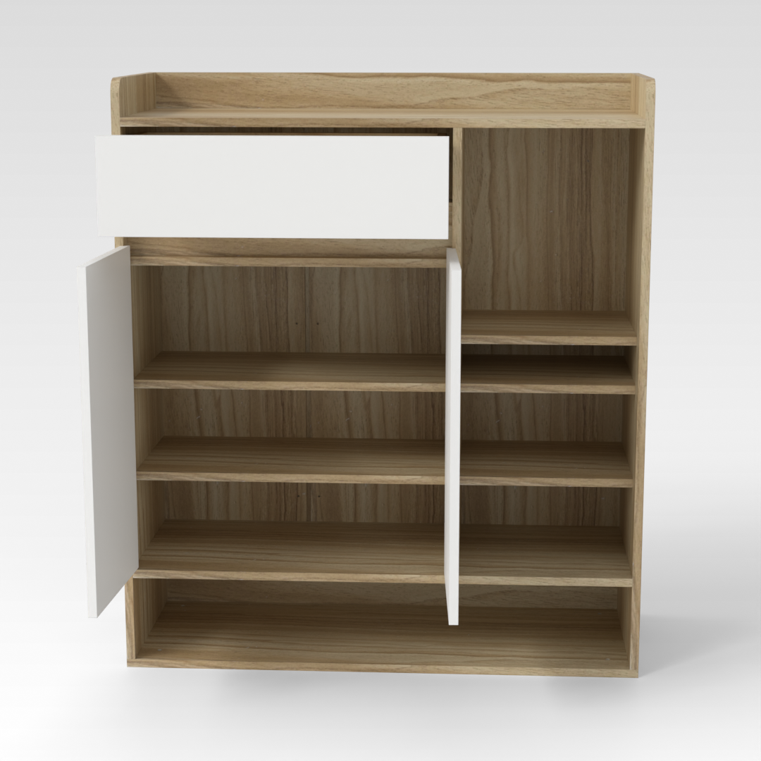 Country Oak & Warm White Shoe Cabinet