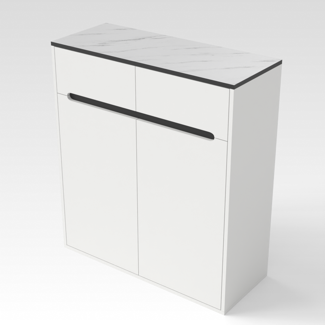 Warm White & White Marble Top Shoe Cabinet