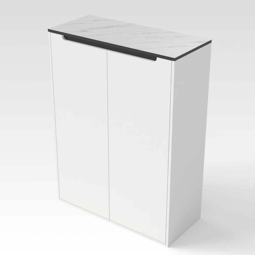Warm White & White Marble Top Shoe Cabinet