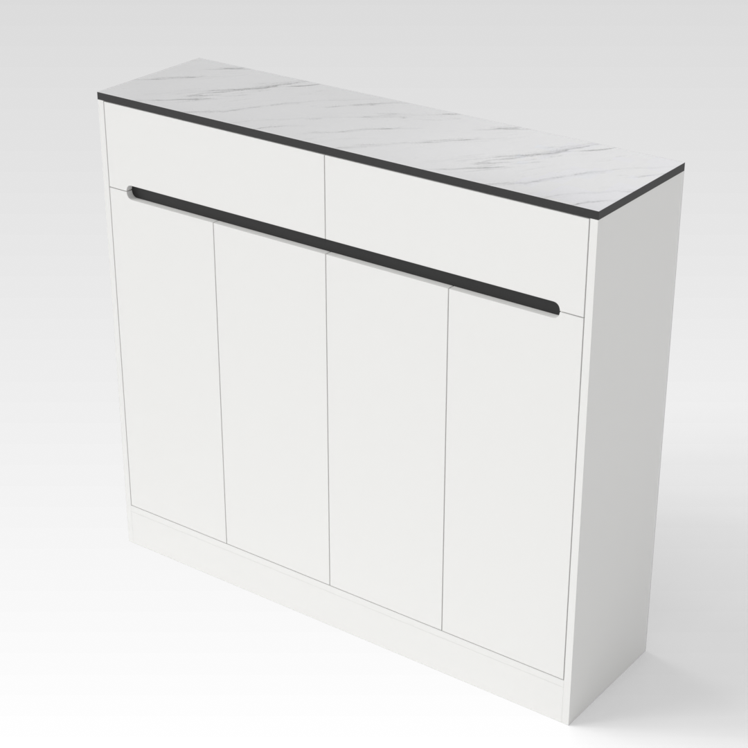 Warm White & White Marble Top Shoe Cabinet