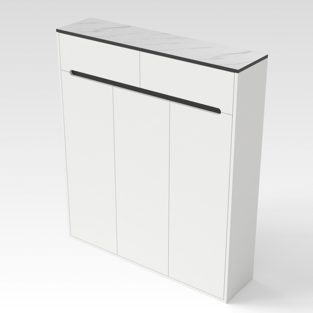 Warm White & White Marble Top Shoe Cabinet