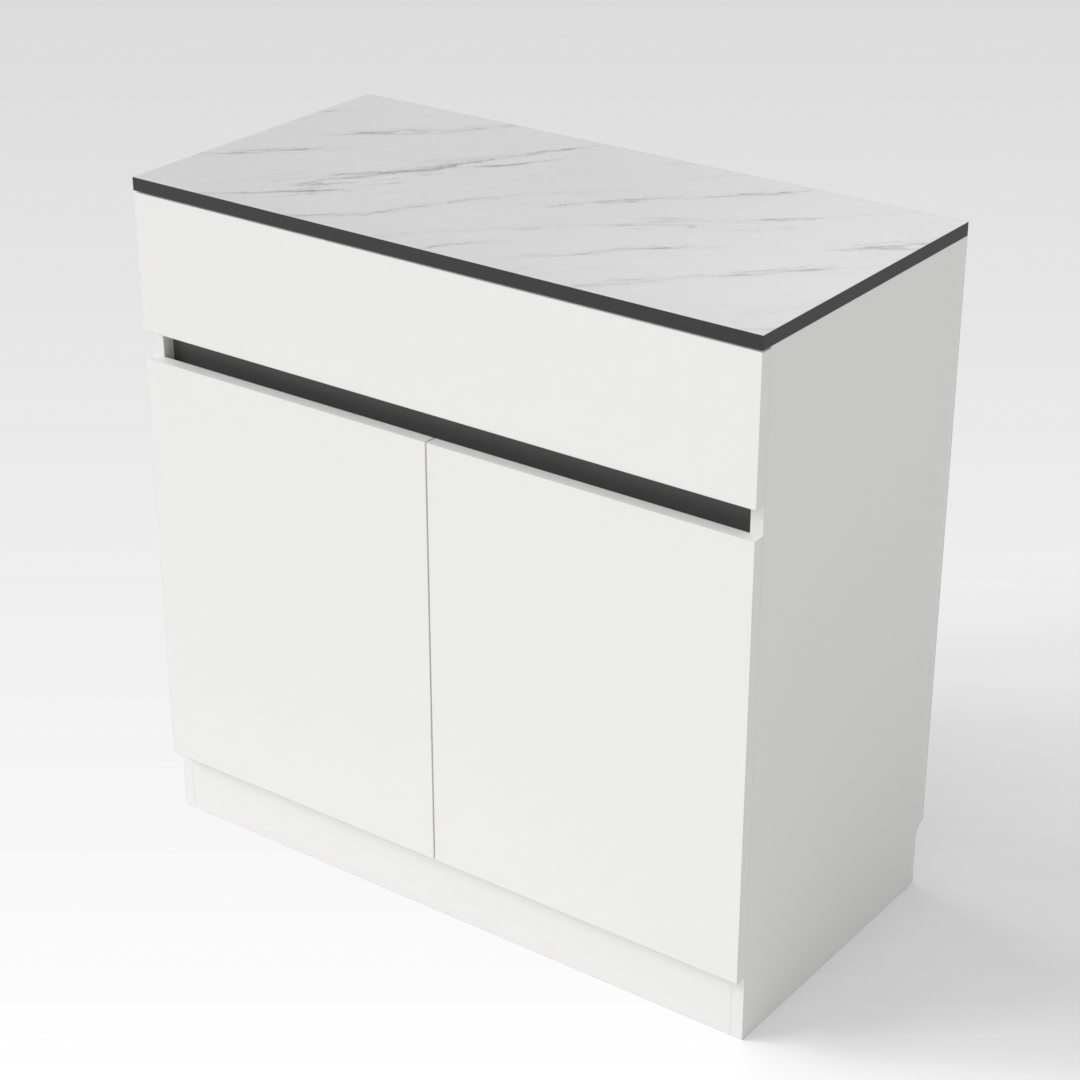 Warm White & White Marble Grain Sideboard