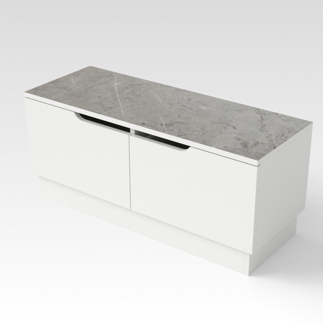 Warm White & Brown Stone Grain TV Stand