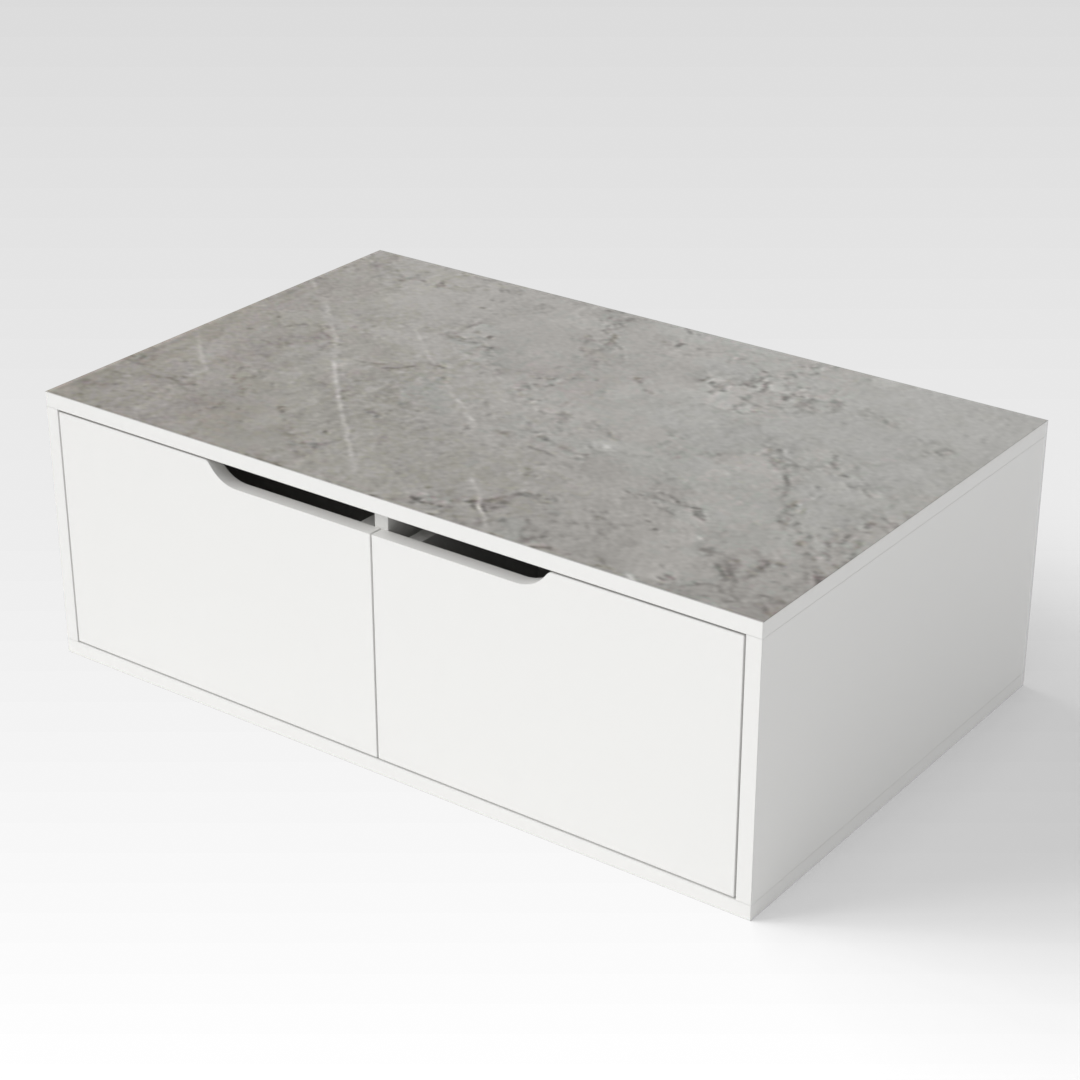 Warm White & Brown Stone Grain Coffee Table