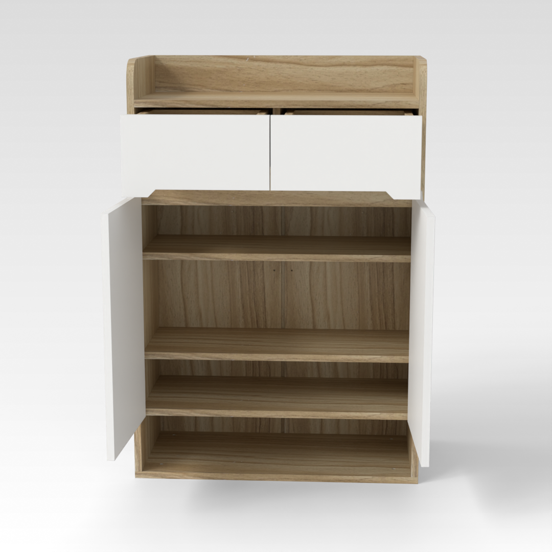 Country Oak & Warm White Shoe Cabinet