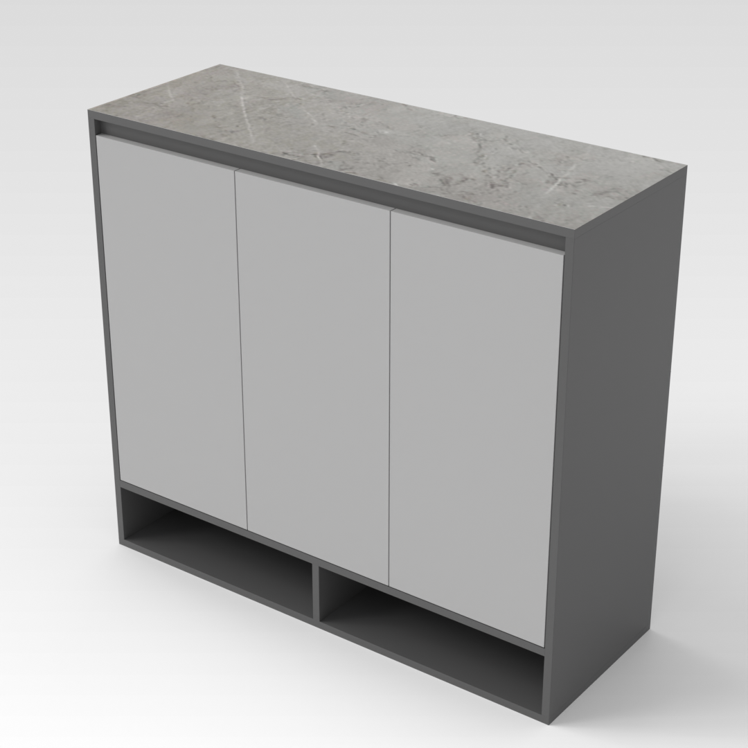 Sky Gray & Brown Stone-Grain Top Shoe Cabinet