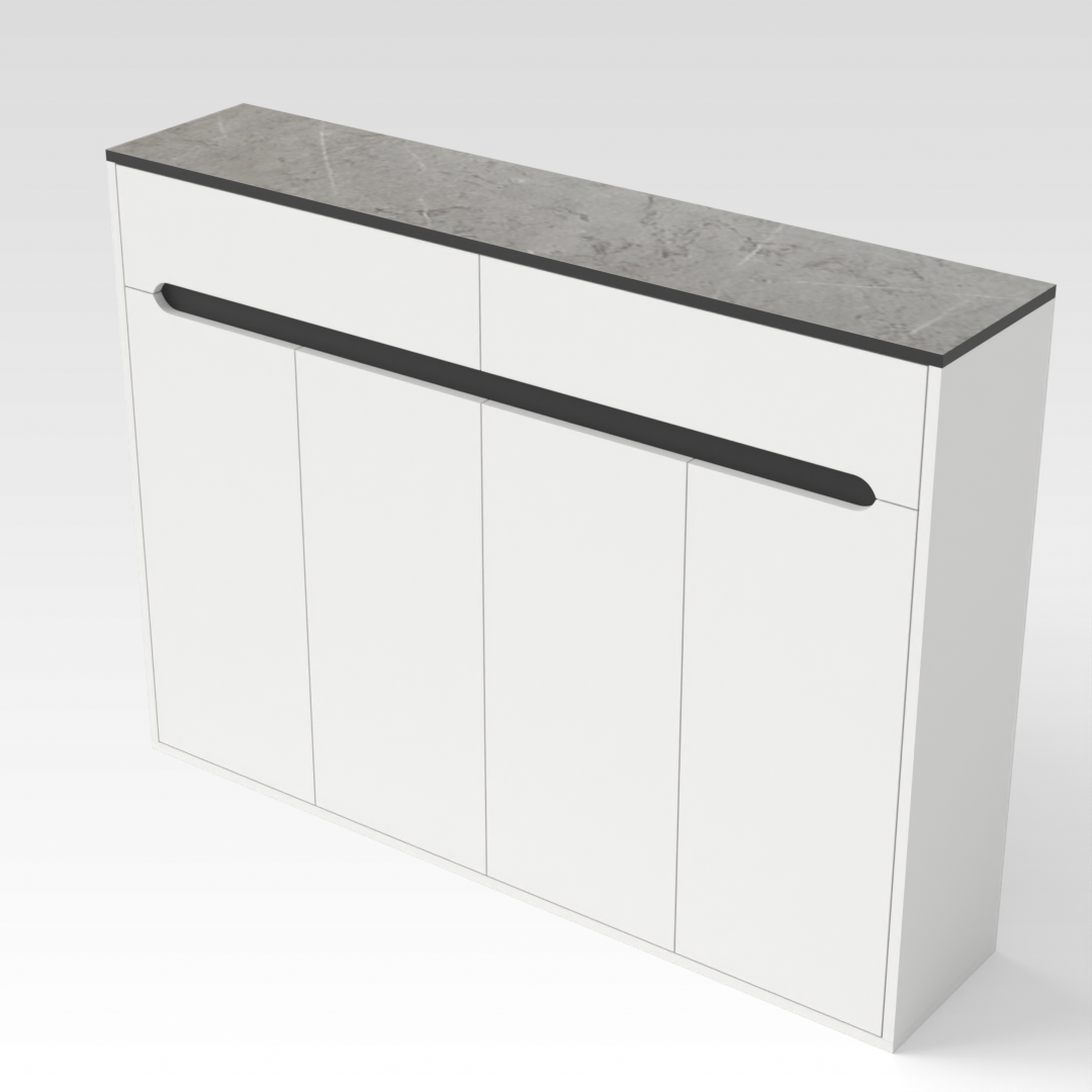 Warm White & Brown Stone Grain Shoe Cabinet