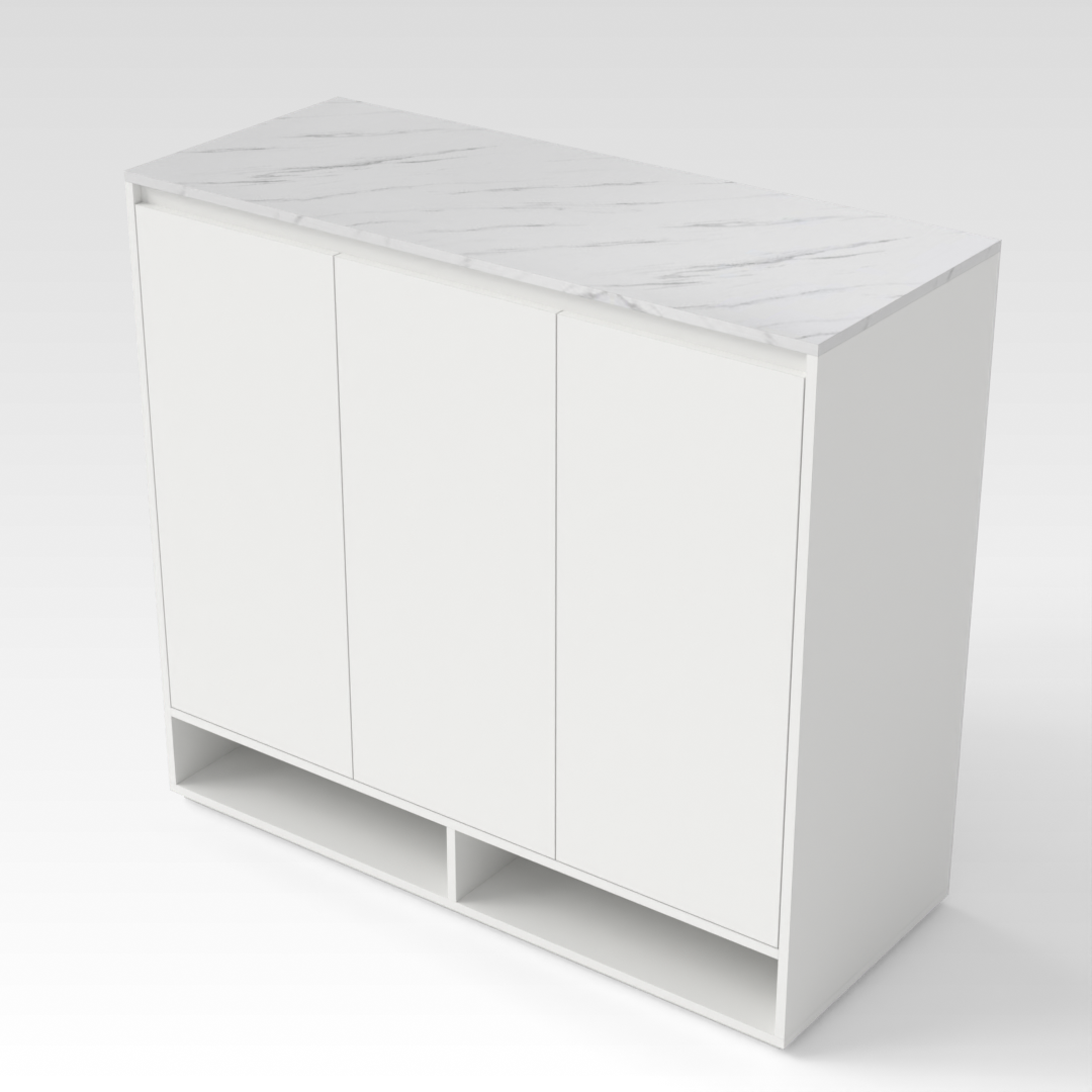 Warm White & White Marble Top Shoe Cabinet
