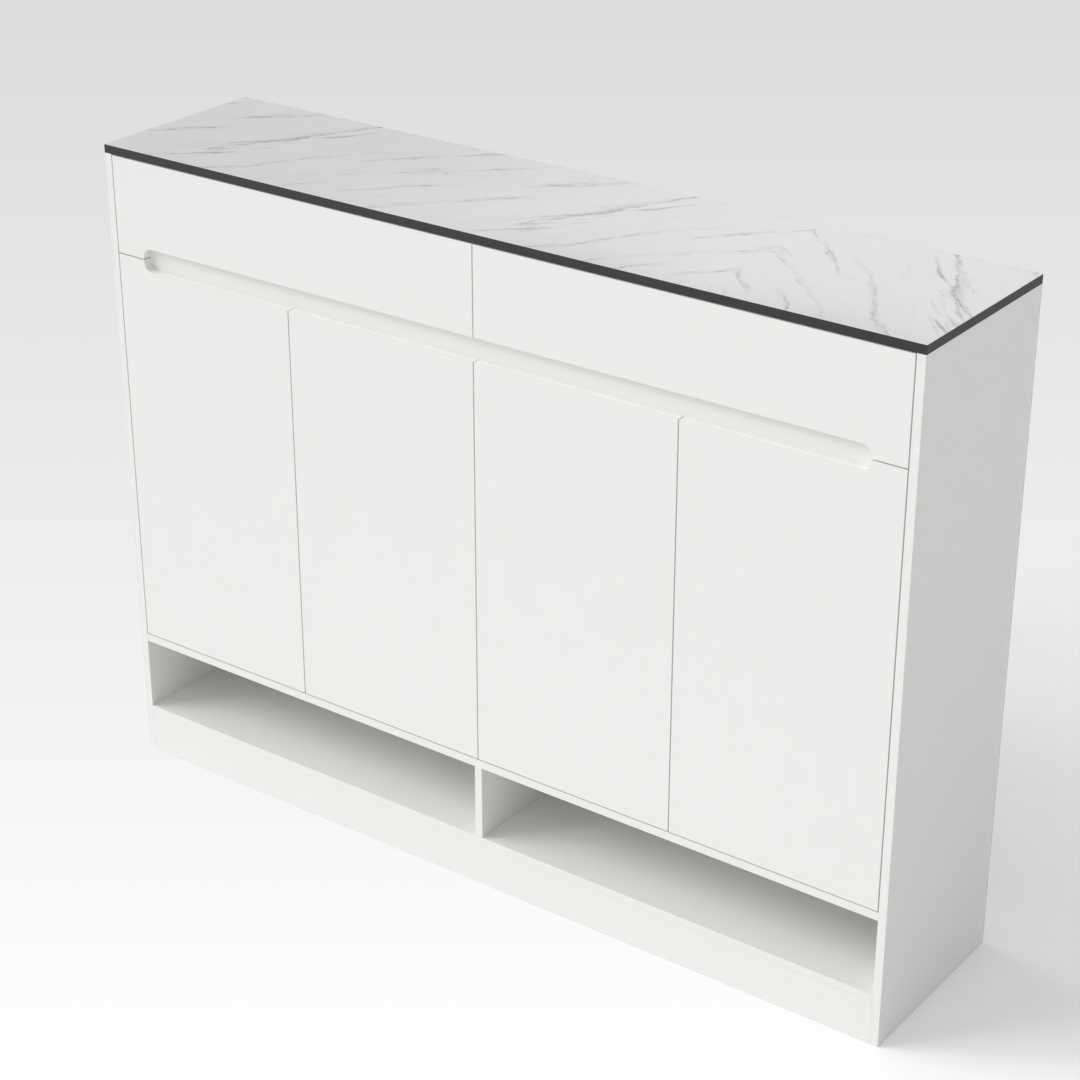 Warm White & White Marble Top Shoe Cabinet