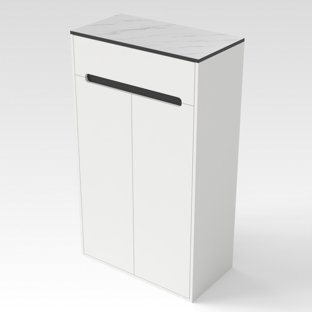 Warm White & White Marble-Grain Top Shoe Cabinet