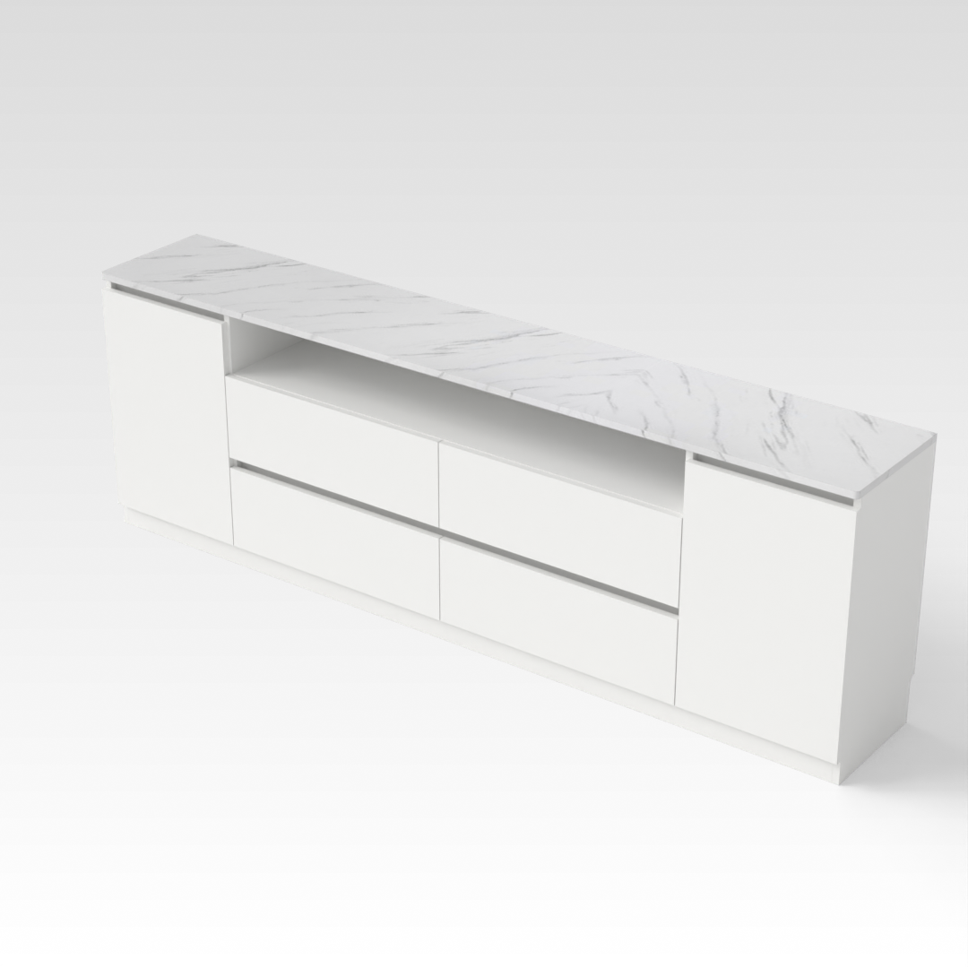 Warm White & White Marble TV Stand