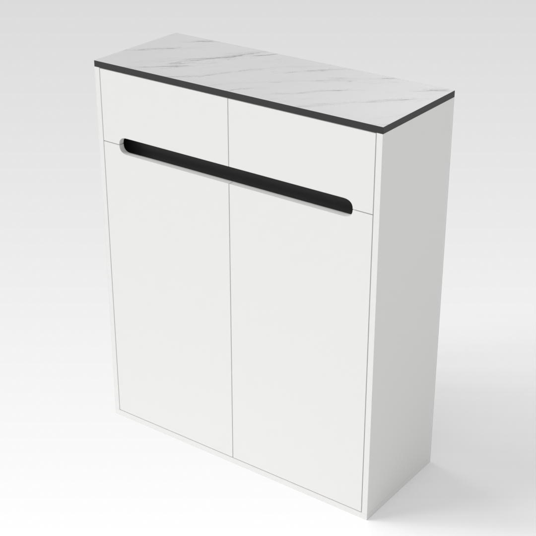Warm White & White Marble-Grain Top Shoe Cabinet