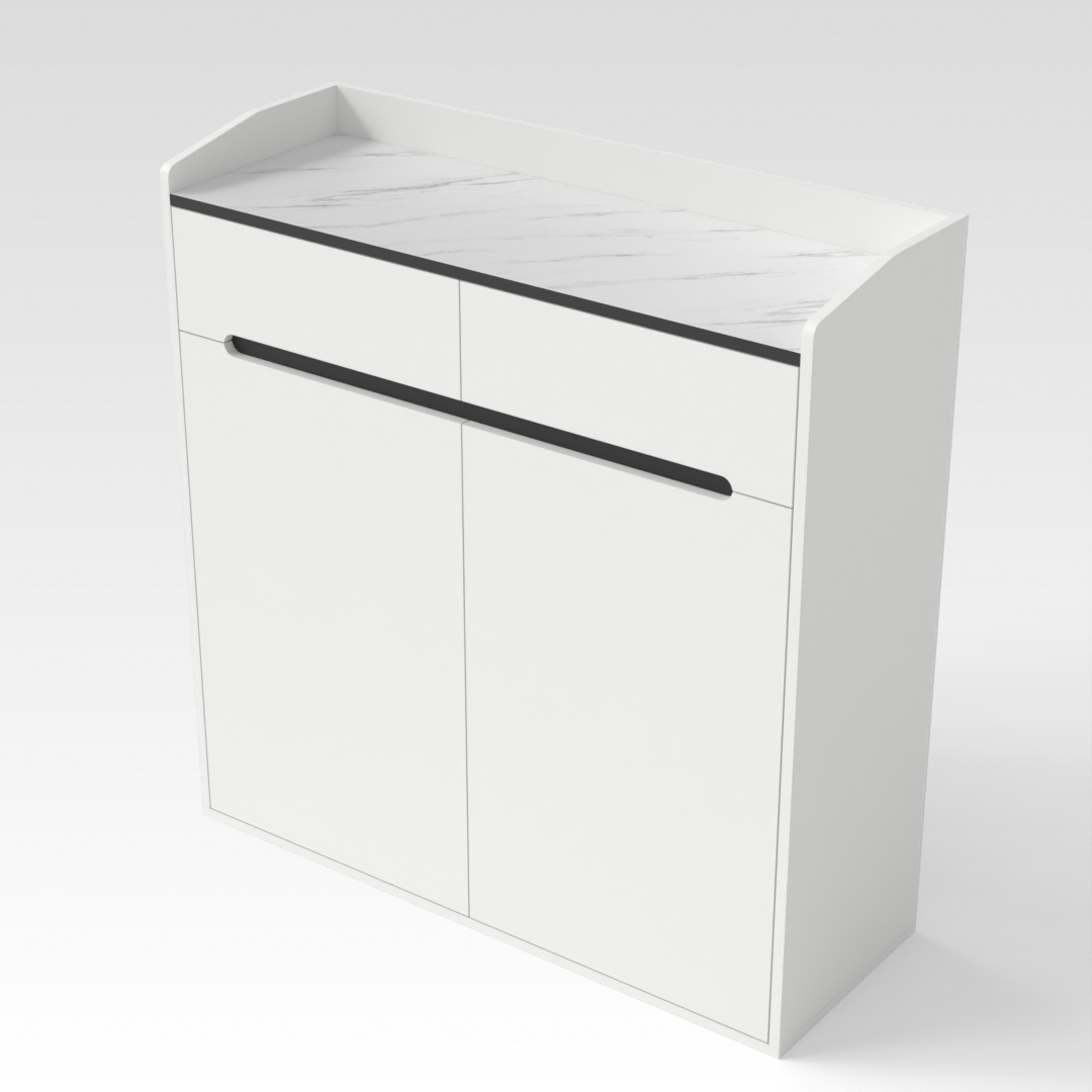 Warm White & White Marble Shoe Cabinet