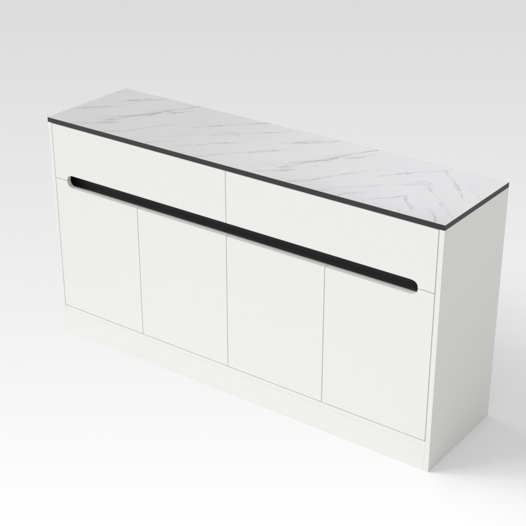 Warm White & White Marble-Grain Top Shoe Cabinet