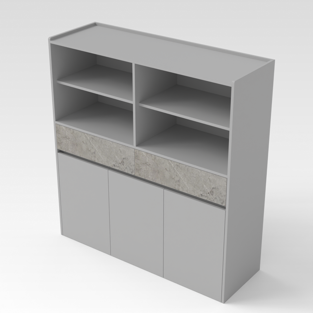 Light Gray & Brown Stone Grain Sideboard
