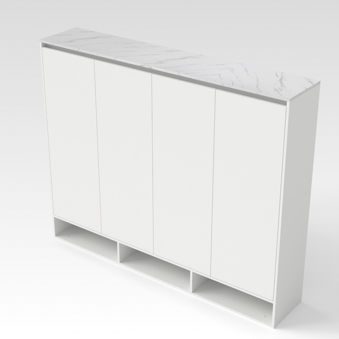 Warm White & White Marble-Grain Top Shoe Cabinet