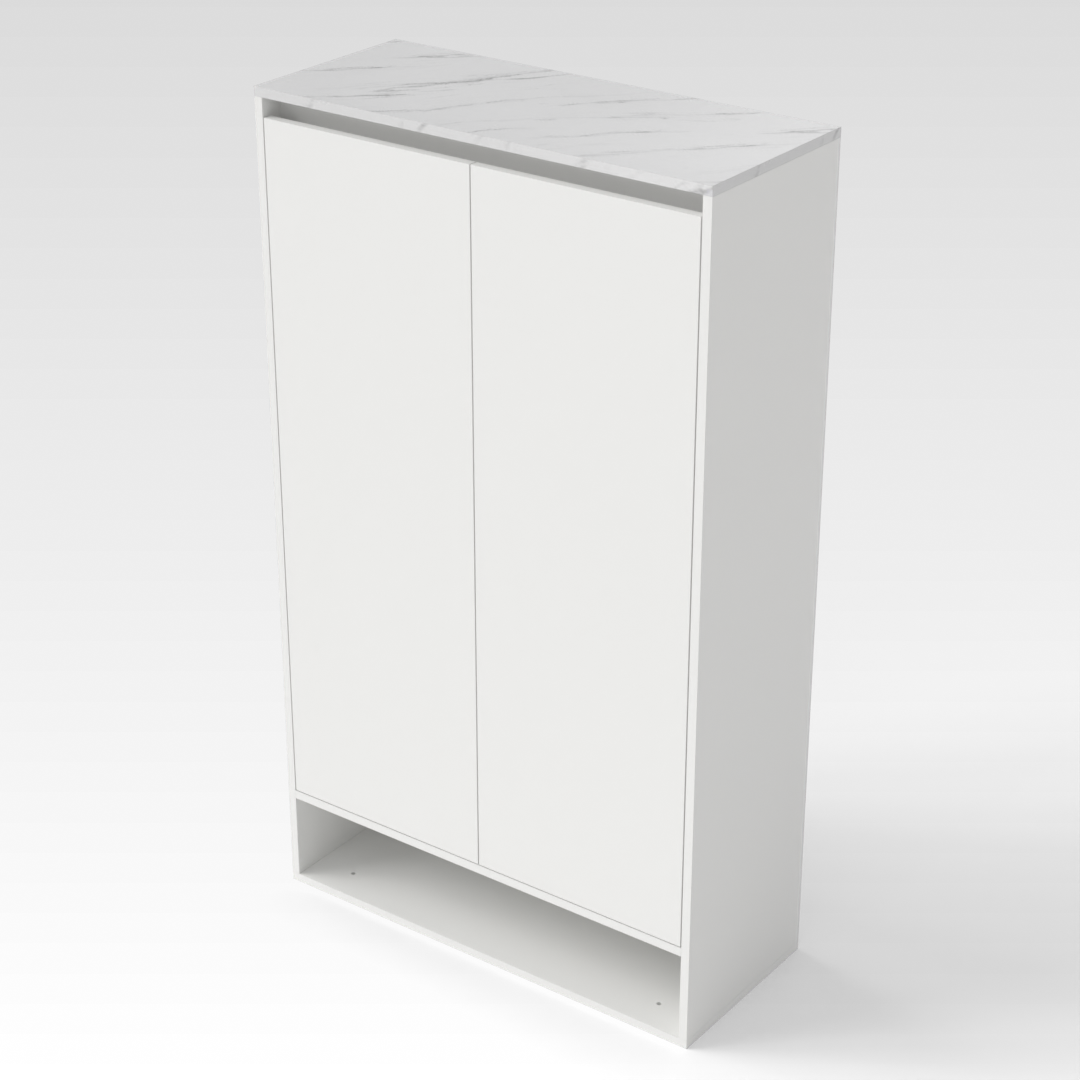 Warm White & White Marble-Grain Top Shoe Cabinet