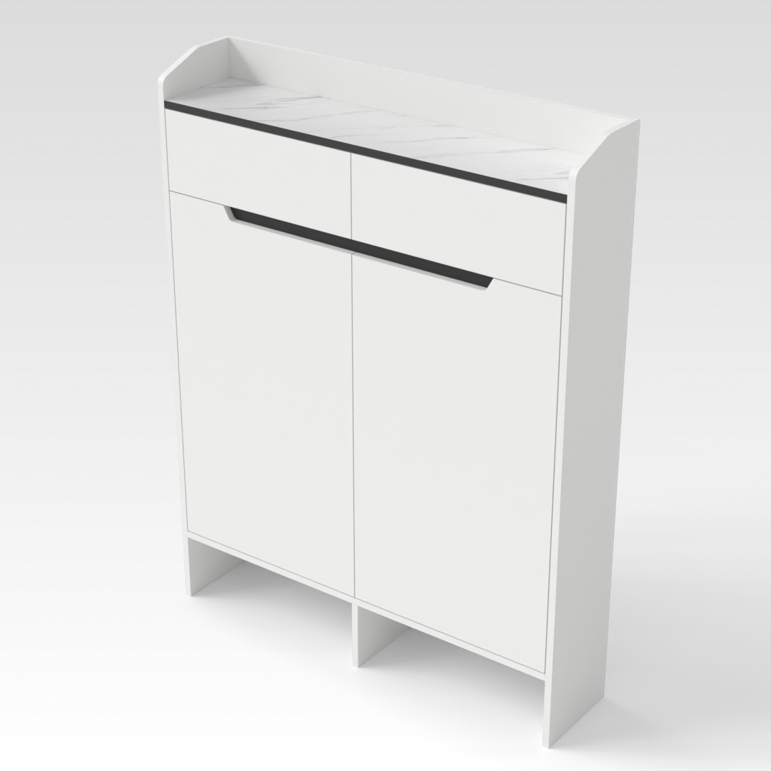 Warm White & White Marble Shoe Cabinet