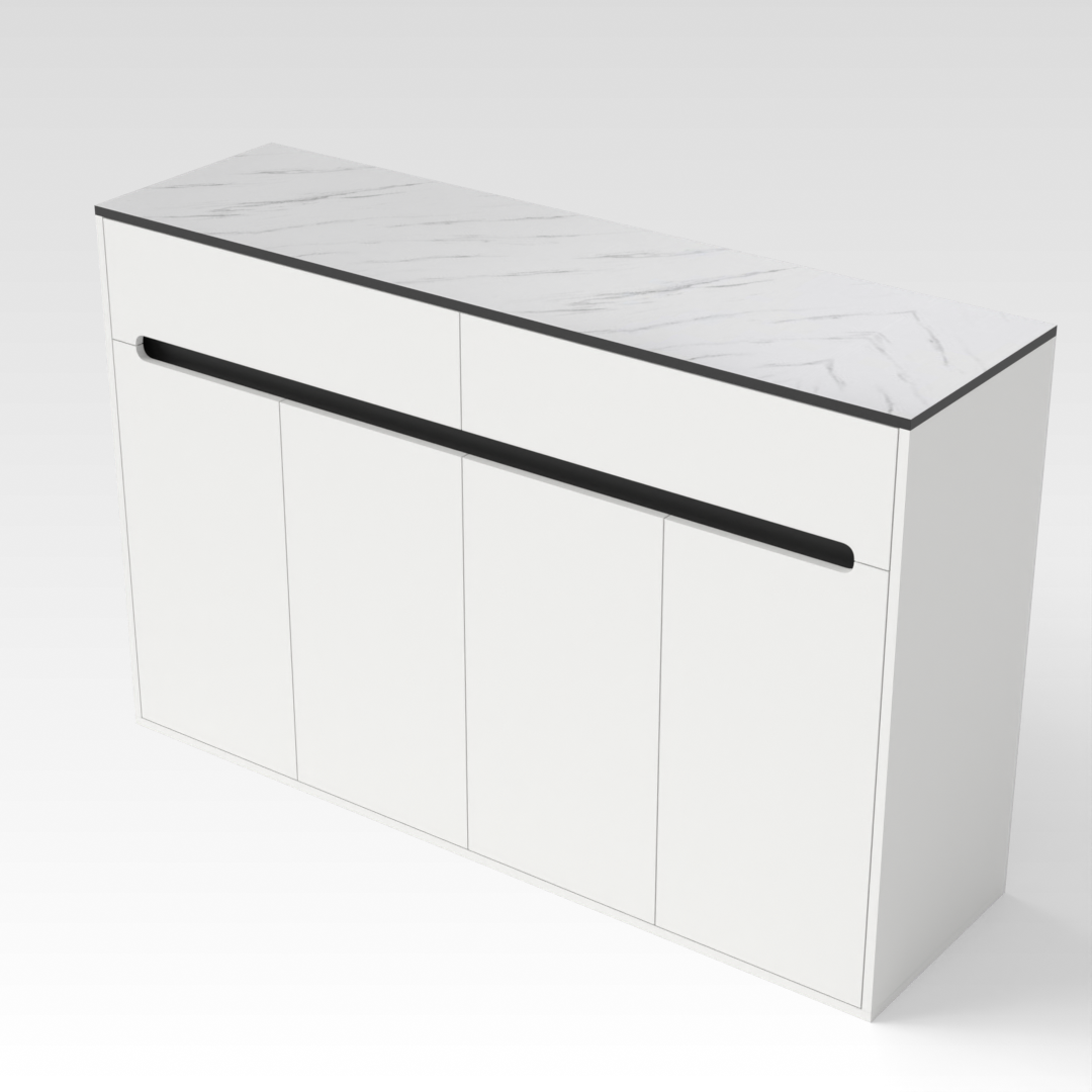 Warm White & White Marble-Grain Top Shoe Cabinet