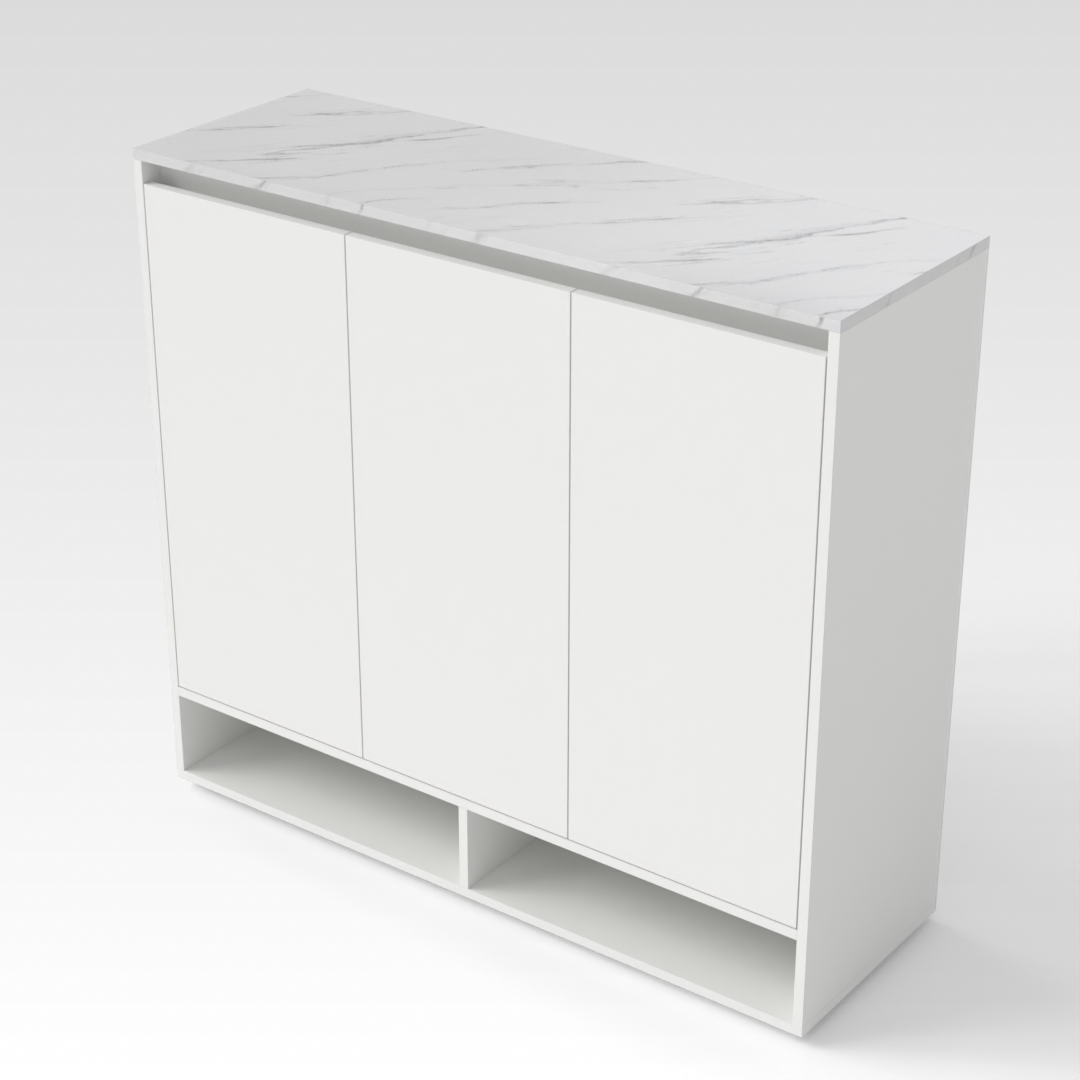 Warm White & White Marble-Grain Top Shoe Cabinet