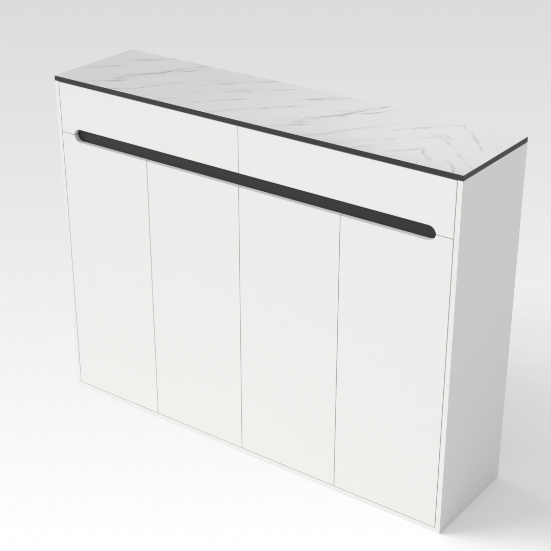 Warm White & White Marble-Grain Top Shoe Cabinet