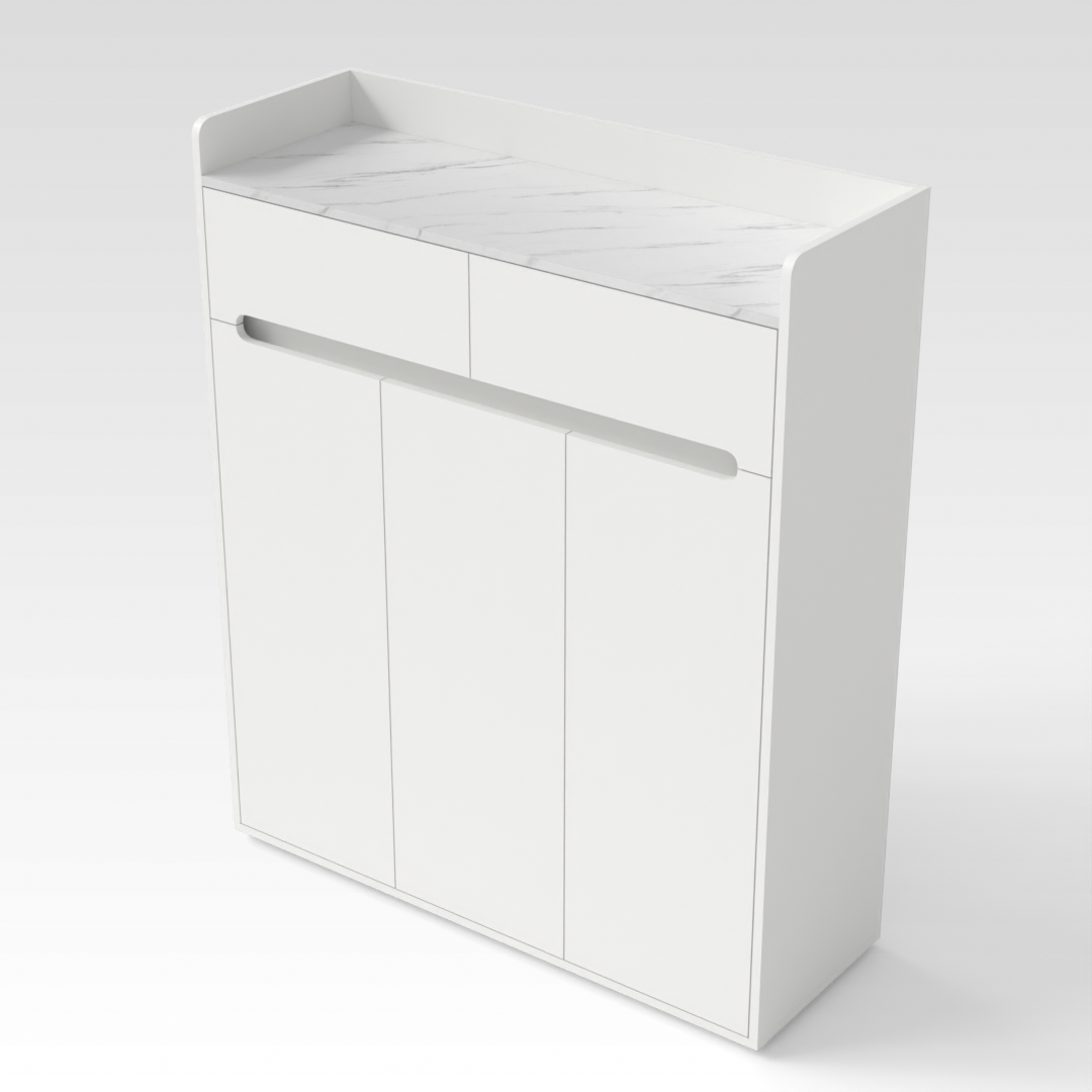 Warm White & White Marble Top Shoe Cabinet
