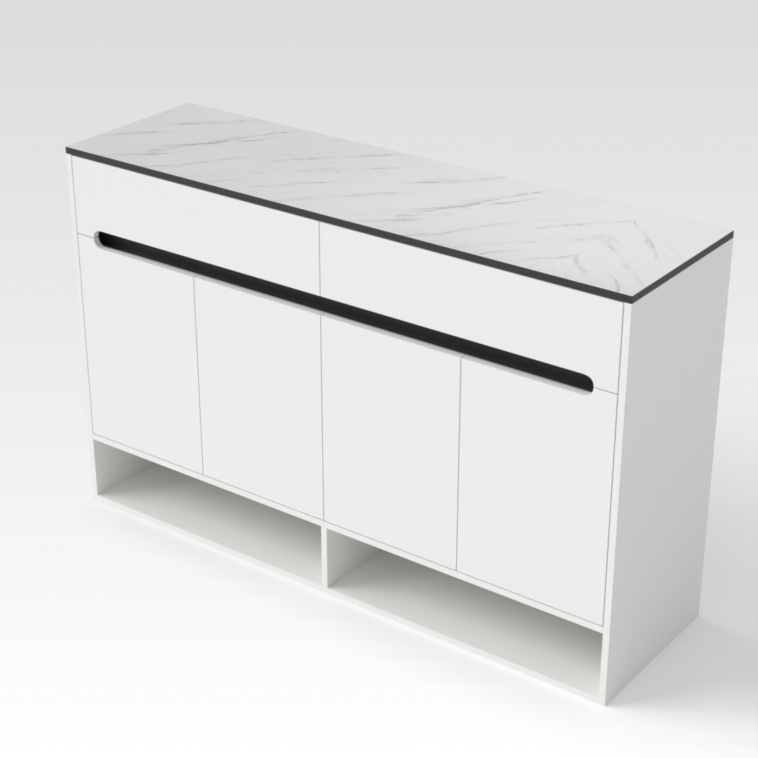 Warm White & White Marble Top Shoe Cabinet
