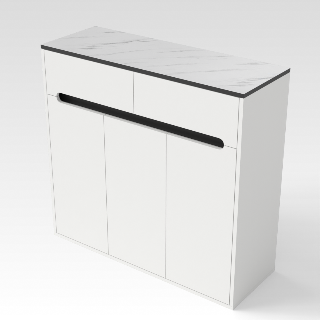 Warm White & White Marble-Grain Top Shoe Cabinet