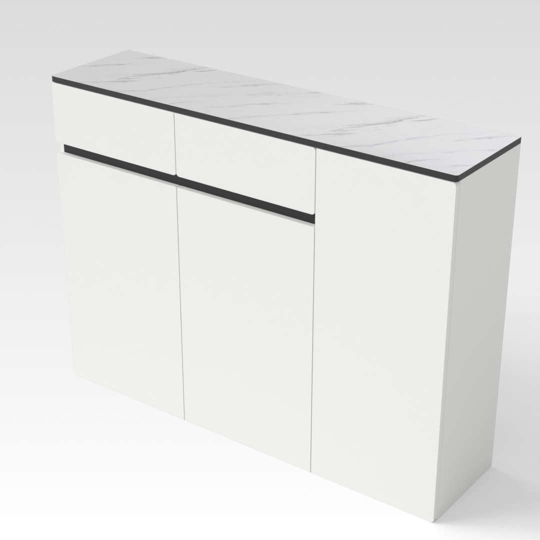 Warm White & White Marble-Grain Top Shoe Cabinet
