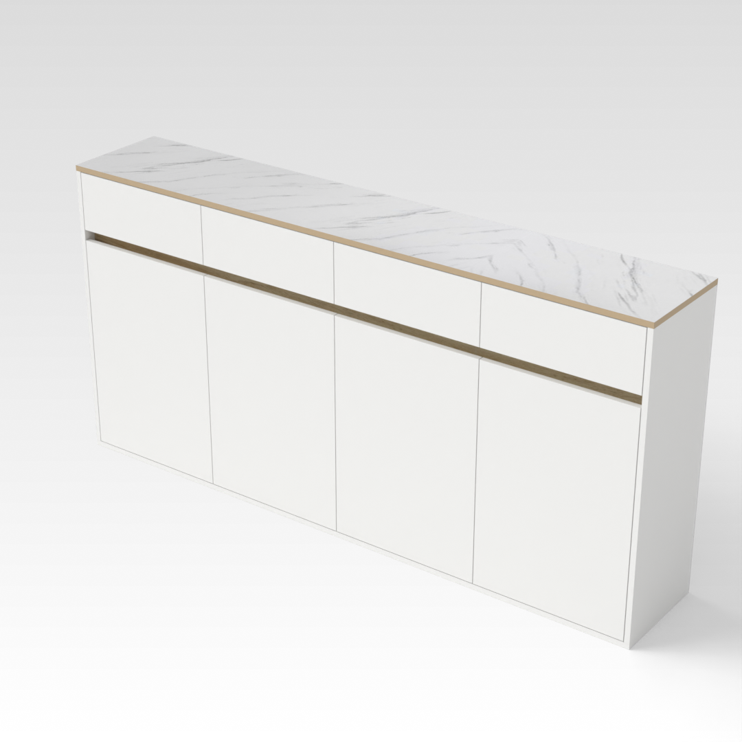 Warm White & White Marble-Grain Top Sideboard
