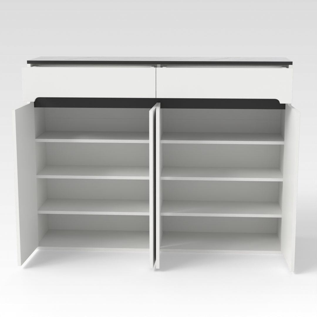 Warm White & White Marble Top Shoe Cabinet
