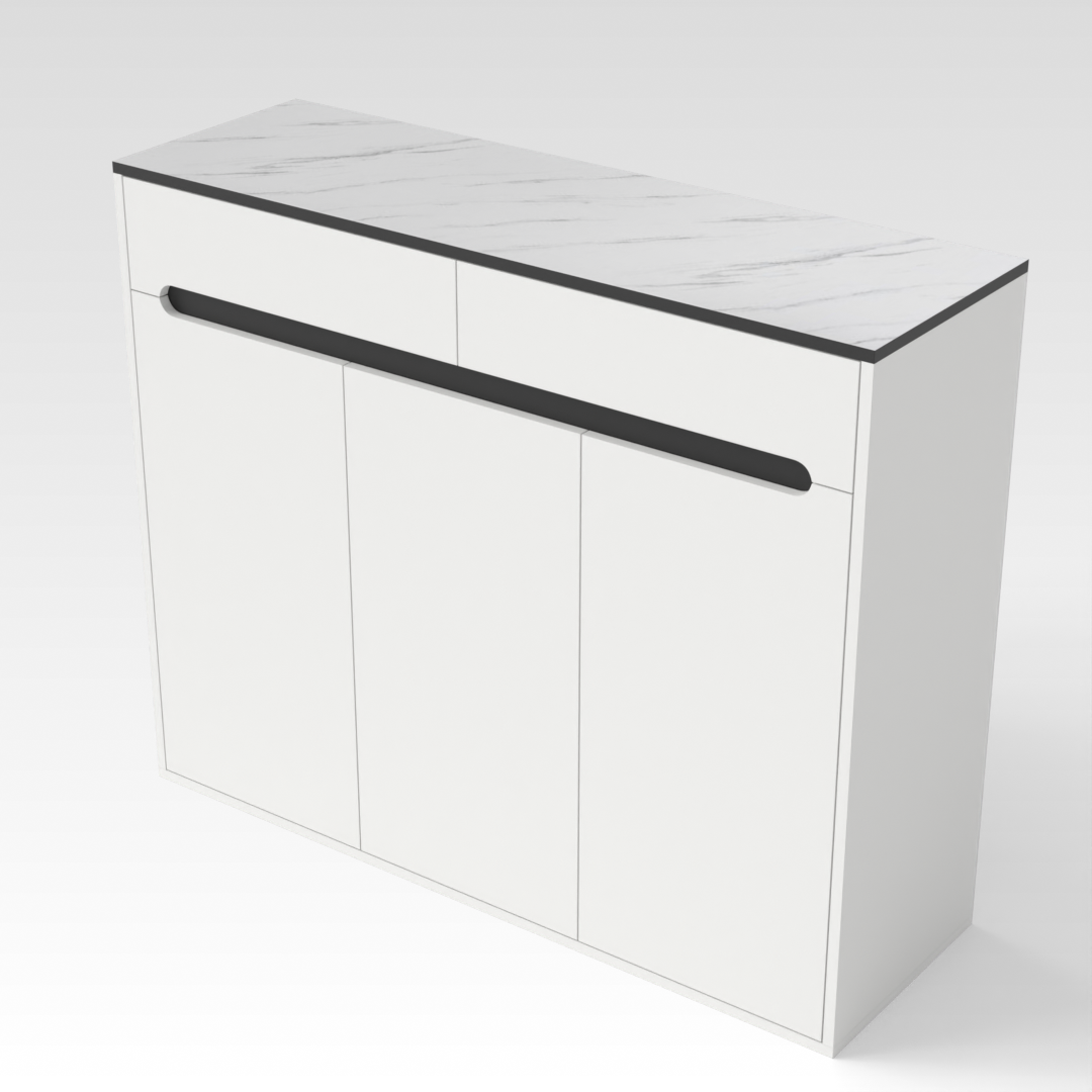 Warm White & White Marble-Grain Top Shoe Cabinet