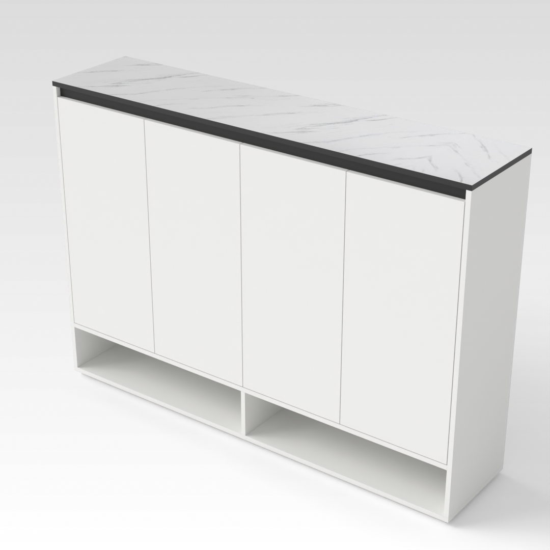 Warm White & White Marble-Grain Top Shoe Cabinet