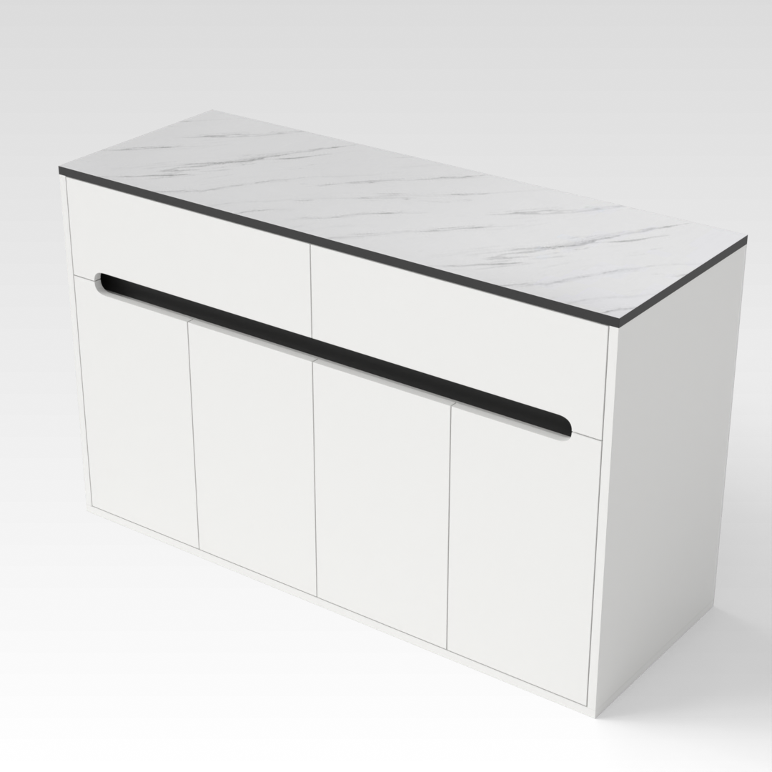 Warm White & White Marble-Grain Top Shoe Cabinet