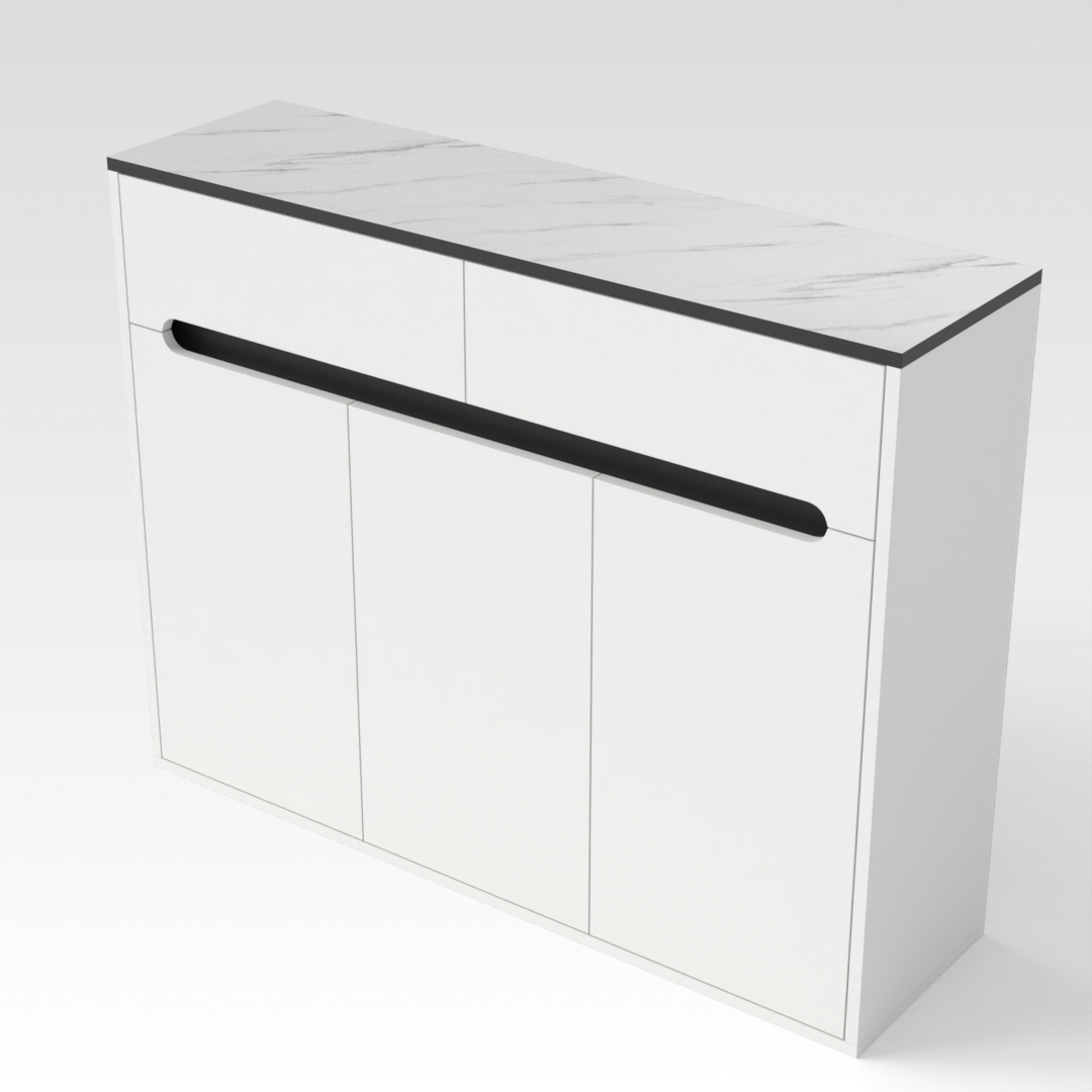 Warm White & White Marble-Grain Top Shoe Cabinet