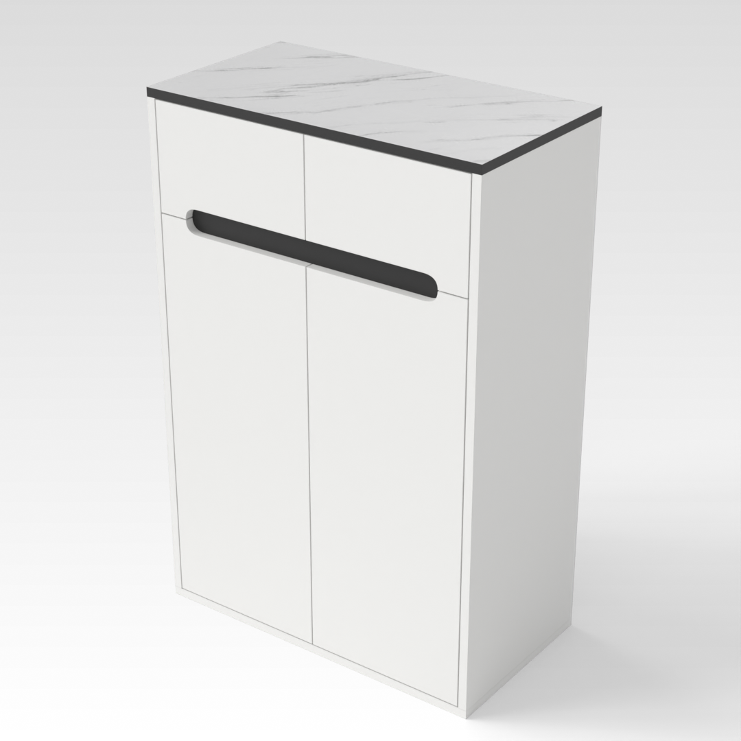 Warm White & White Marble-Grain Top Shoe Cabinet