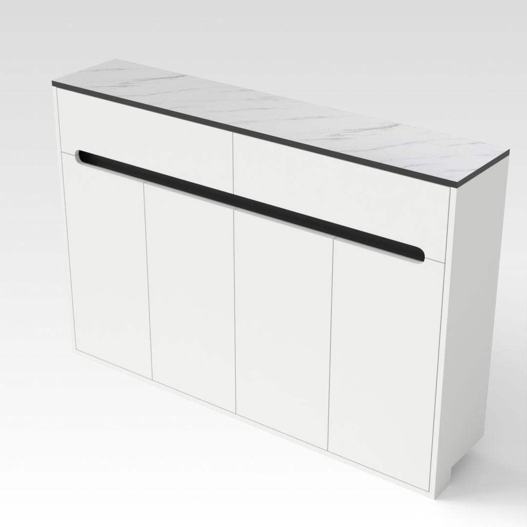 Warm White & White Marble-Grain Top Shoe Cabinet