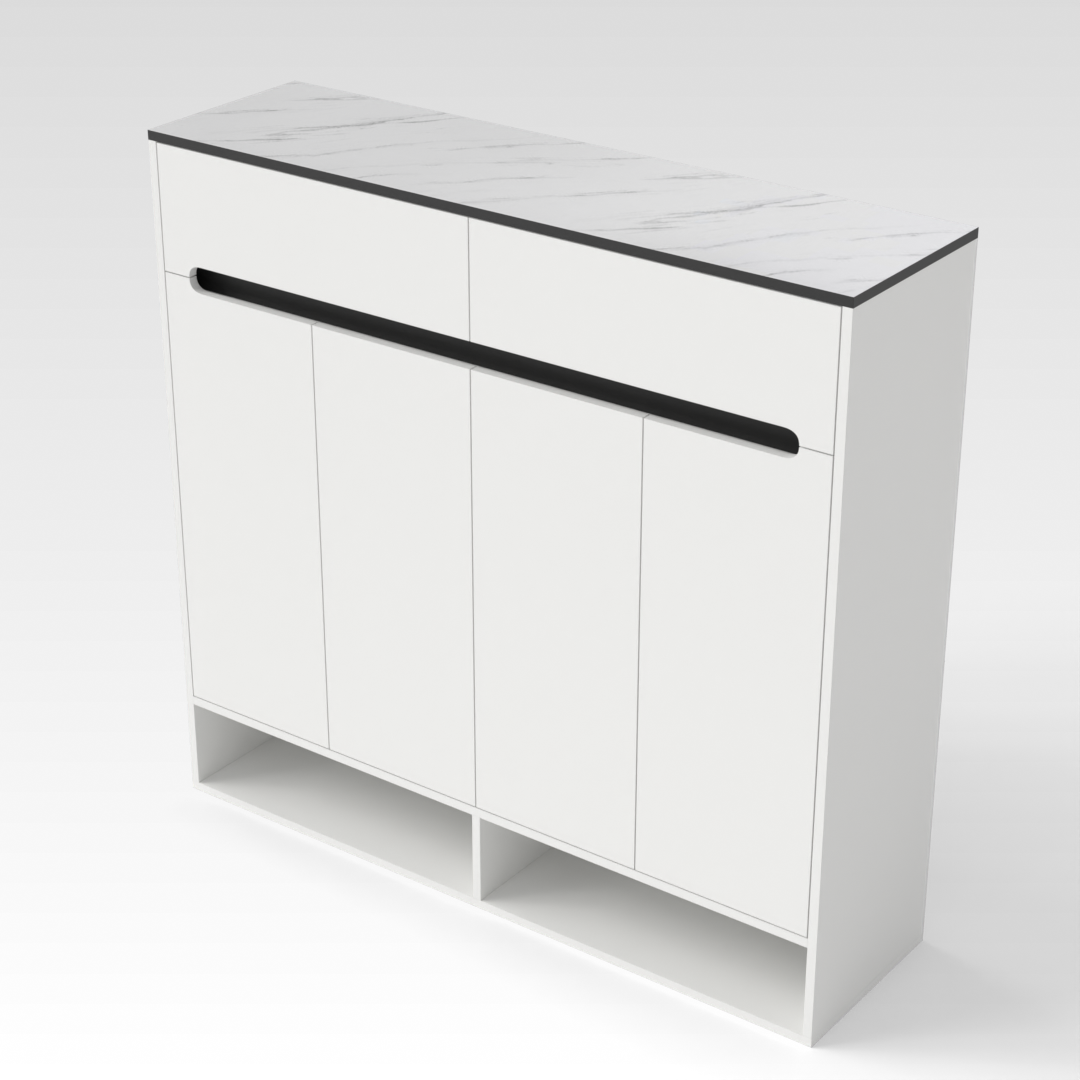 Warm White & Marble Shoe Cabinet