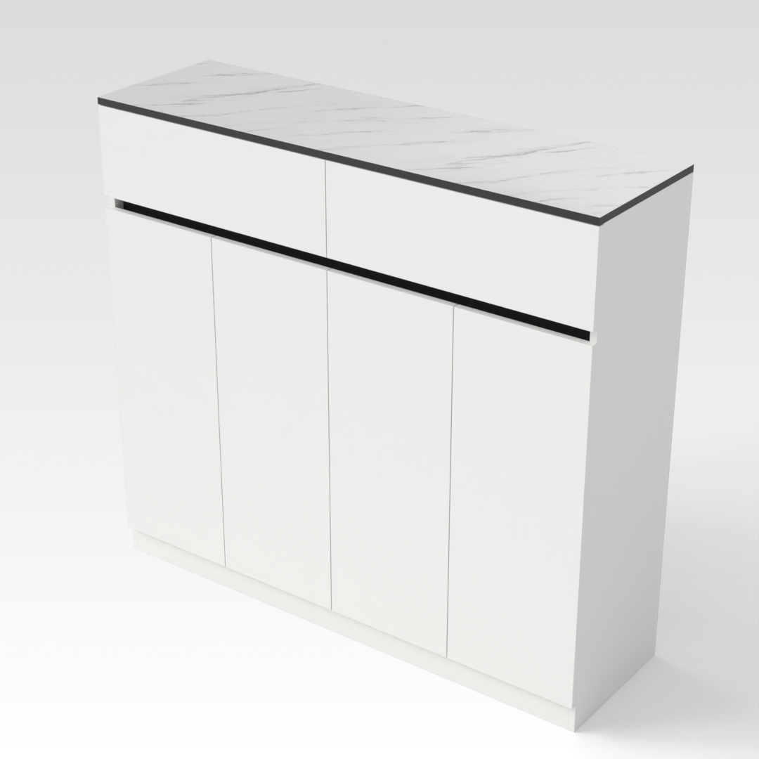 Warm White & White Marble-Grain Top Shoe Cabinet