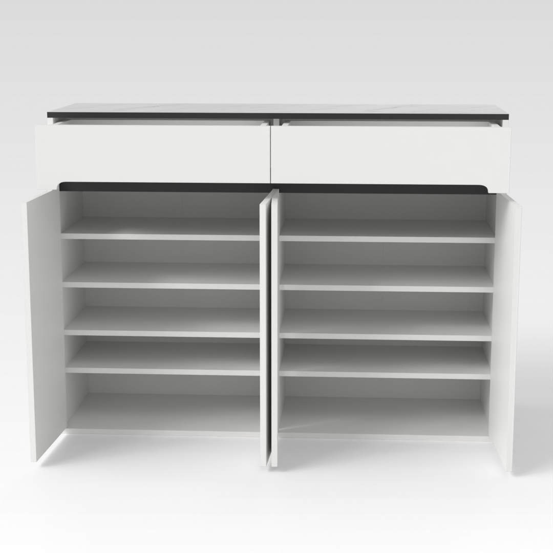 Warm White & White Marble Shoe Cabinet