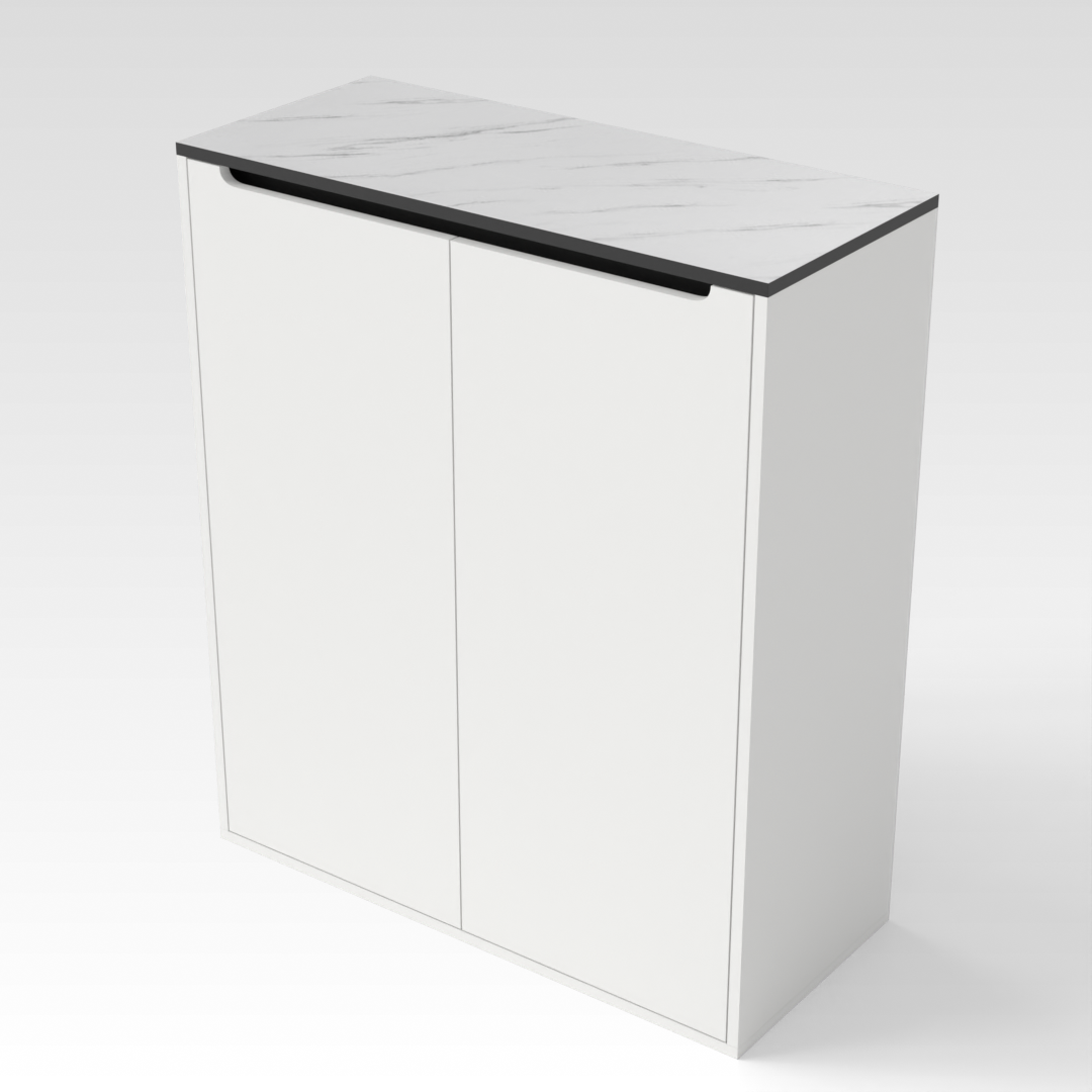 Warm White & White Marble-Grain Top Shoe Cabinet