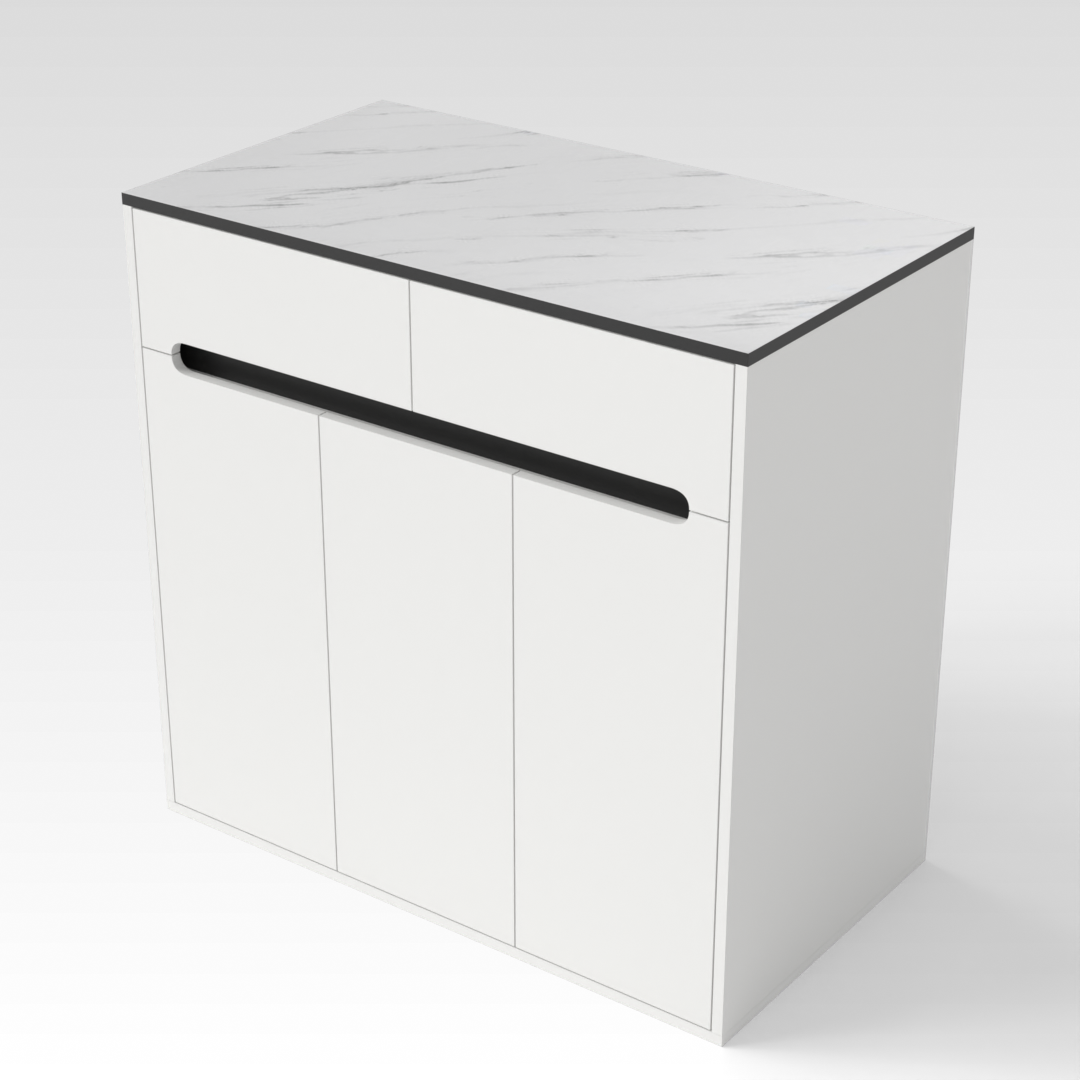 Warm White & White Marble-Grain Top Shoe Cabinet