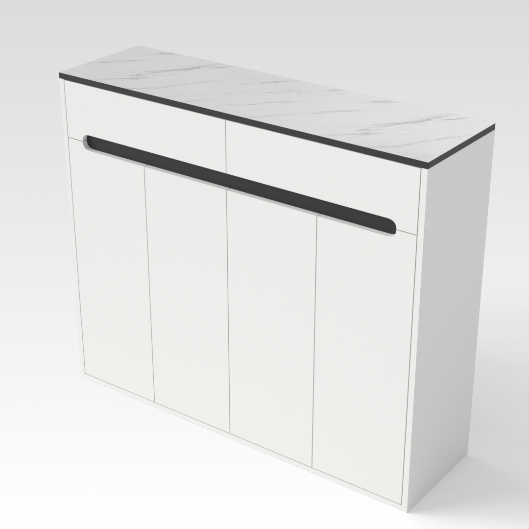 Warm White & White Marble-Grain Top Shoe Cabinet