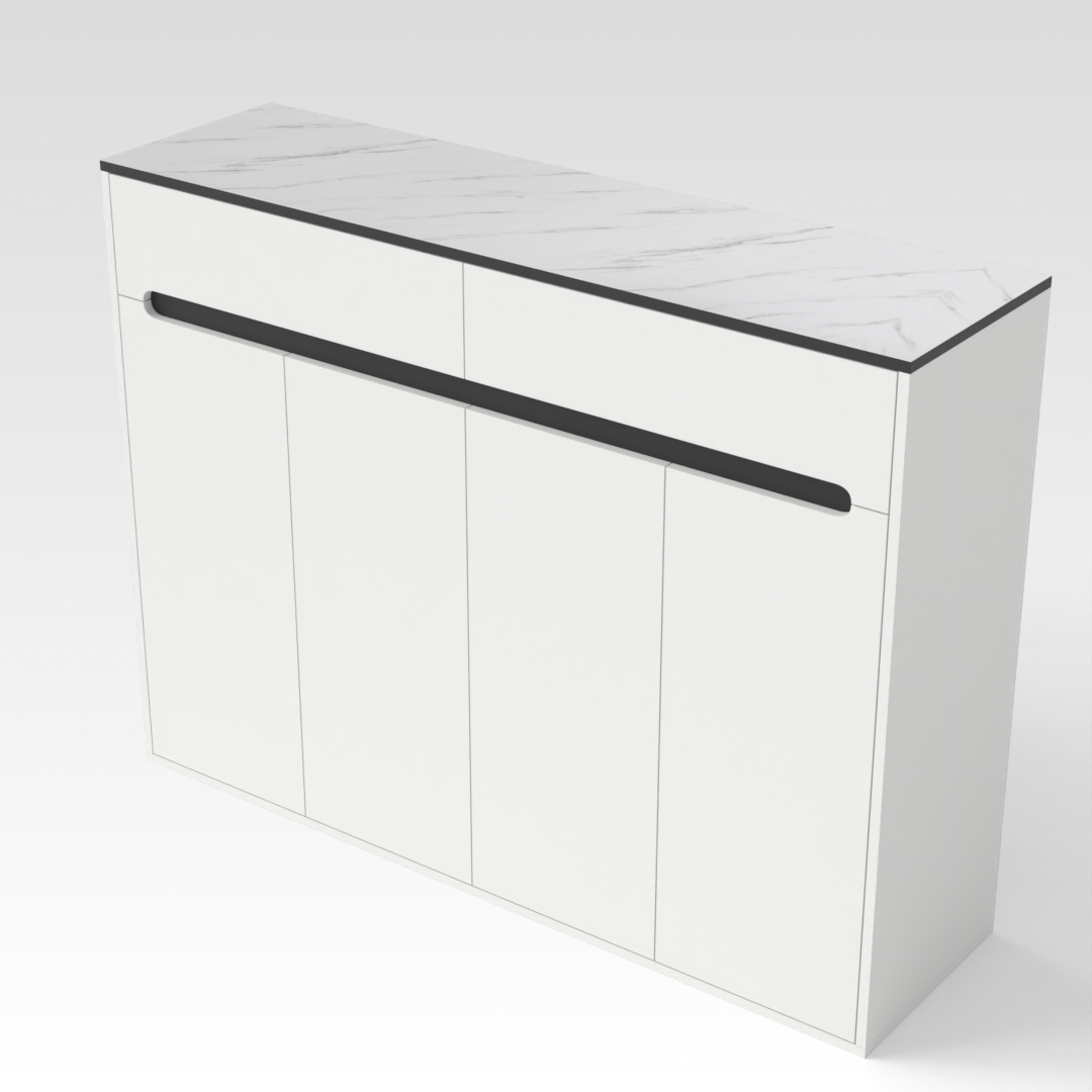 Warm White & White Marble-Grain Top Shoe Cabinet