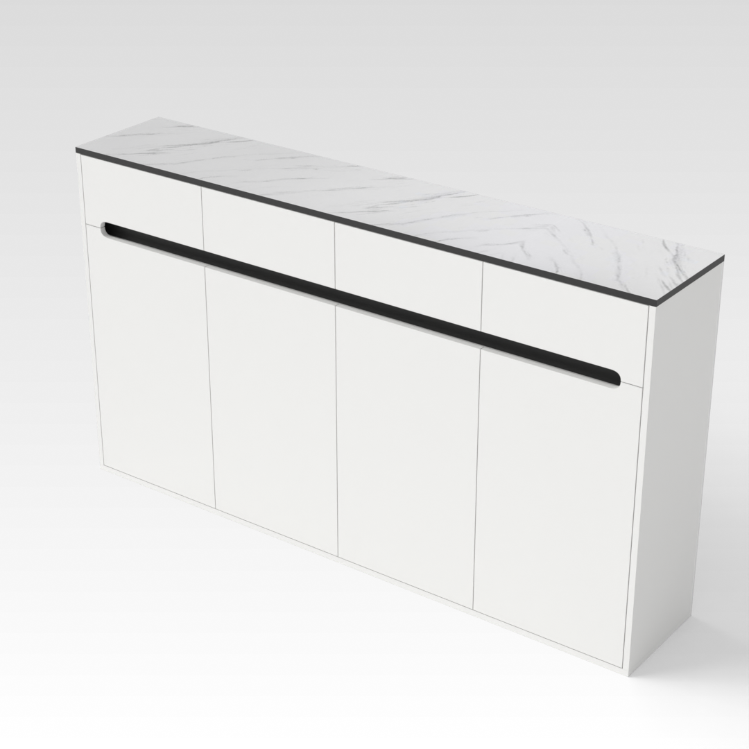 Warm White & White Marble-Grain Top Shoe Cabinet