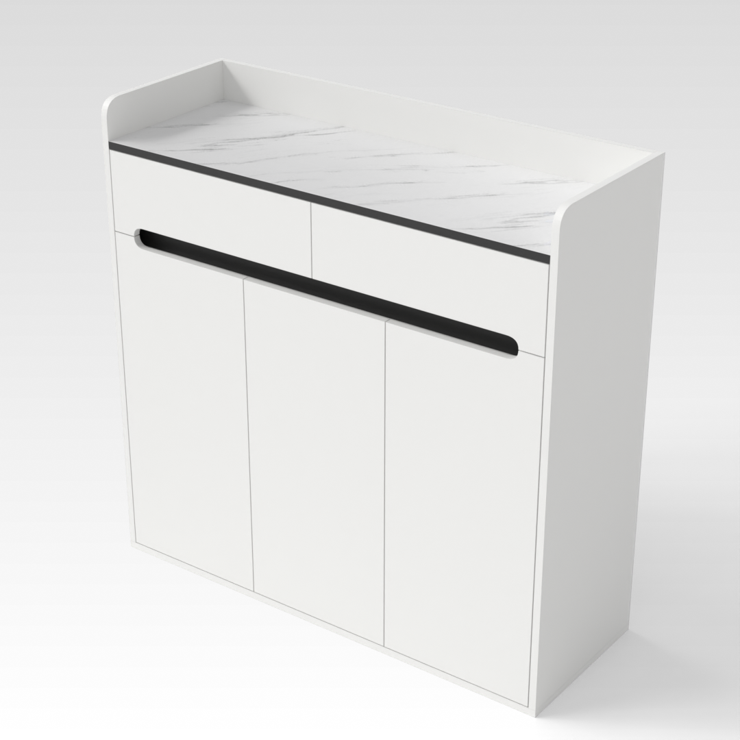 Warm White & White Marble-Grain Top Shoe Cabinet