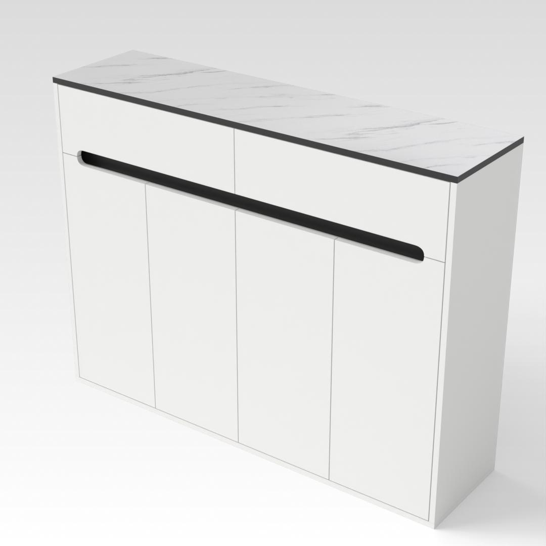 Warm White & Marble Shoe Cabinet