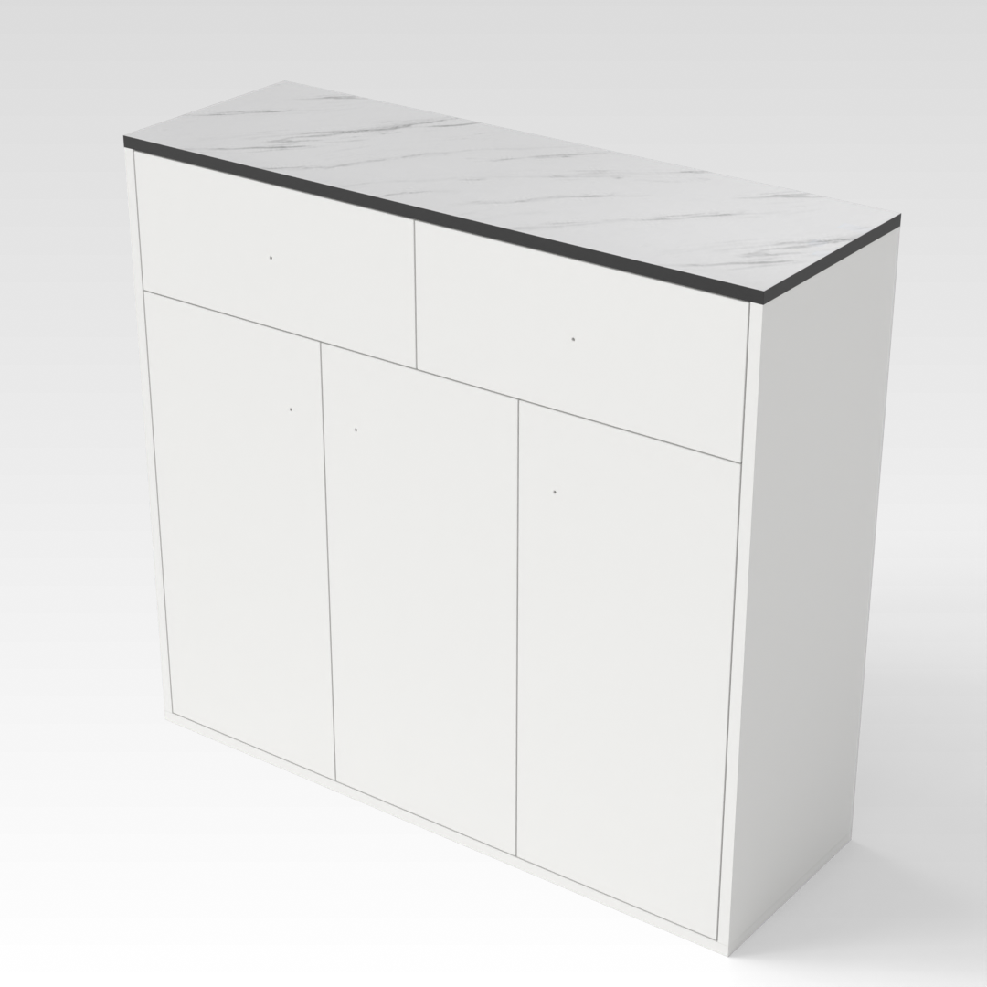 Warm White & White Marble-Grain Top Shoe Cabinet