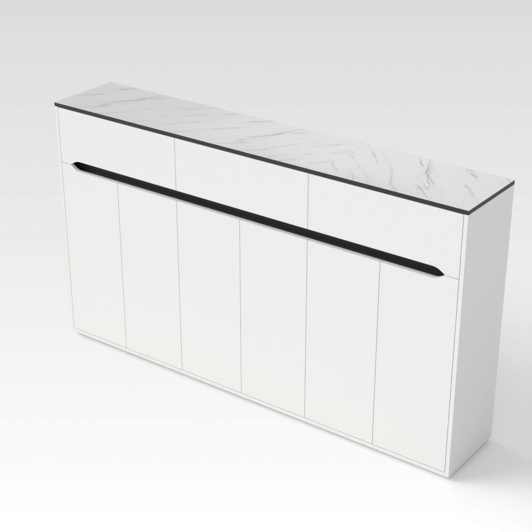 Warm White & White Marble-Grain Top Shoe Cabinet