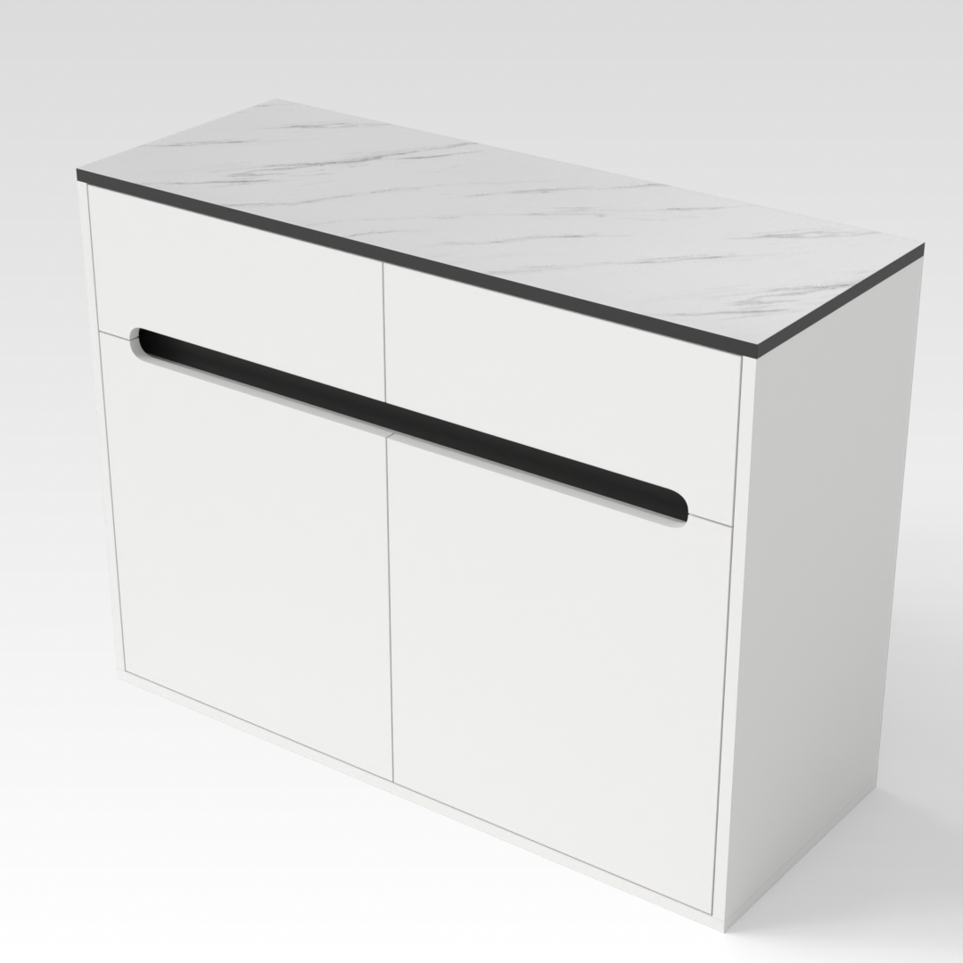 Warm White & White Marble-Grain Top Sideboard